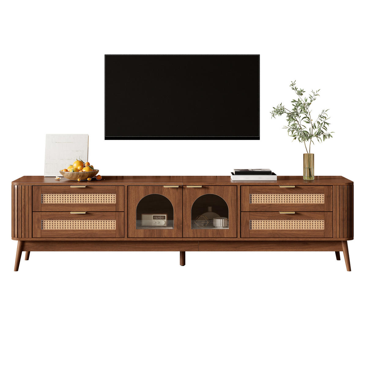 TV-ELEMENT180X40X50CM Nussbaum mit App-LED-Beleuchtung und Glastüren - Walnussfarben, Holz (38.89/19.51/106.5cm) - Raelunyi