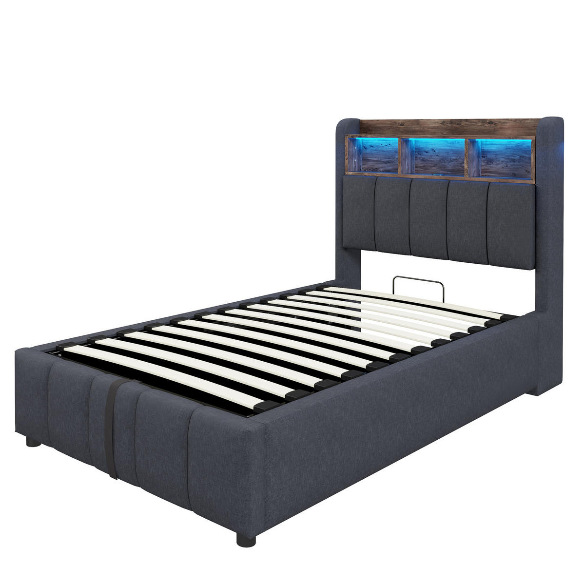 POLSTERBETT 90/200 cm Grau aus Leinenstoff mit LED und Stauraum - Grau, Textil (90/200cm) - OKMYHOME
