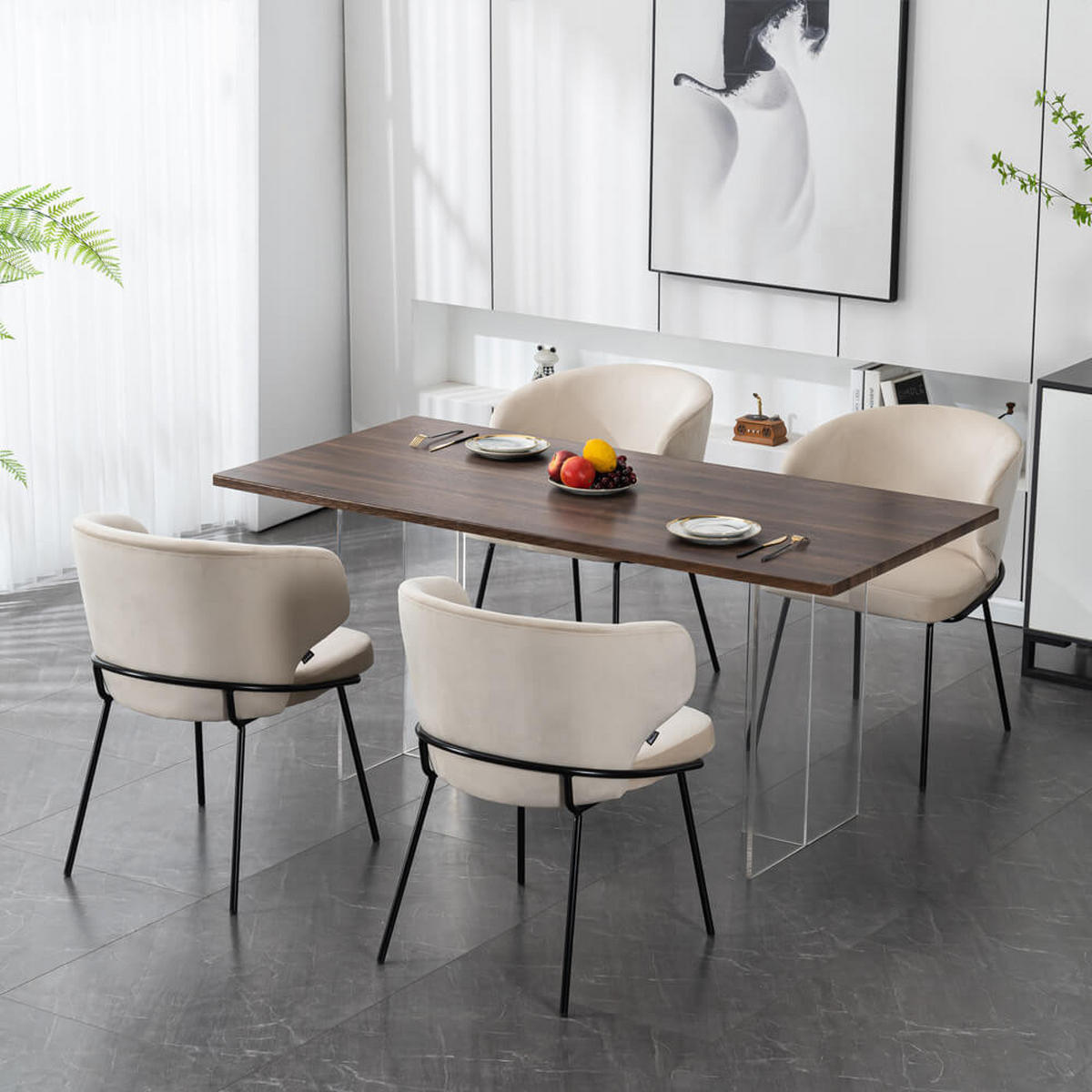 ESSZIMMERSTUHL AMARA Samt - 1er Set Beige - Beige, Kunststoff (55/79/59cm) - Home Deluxe