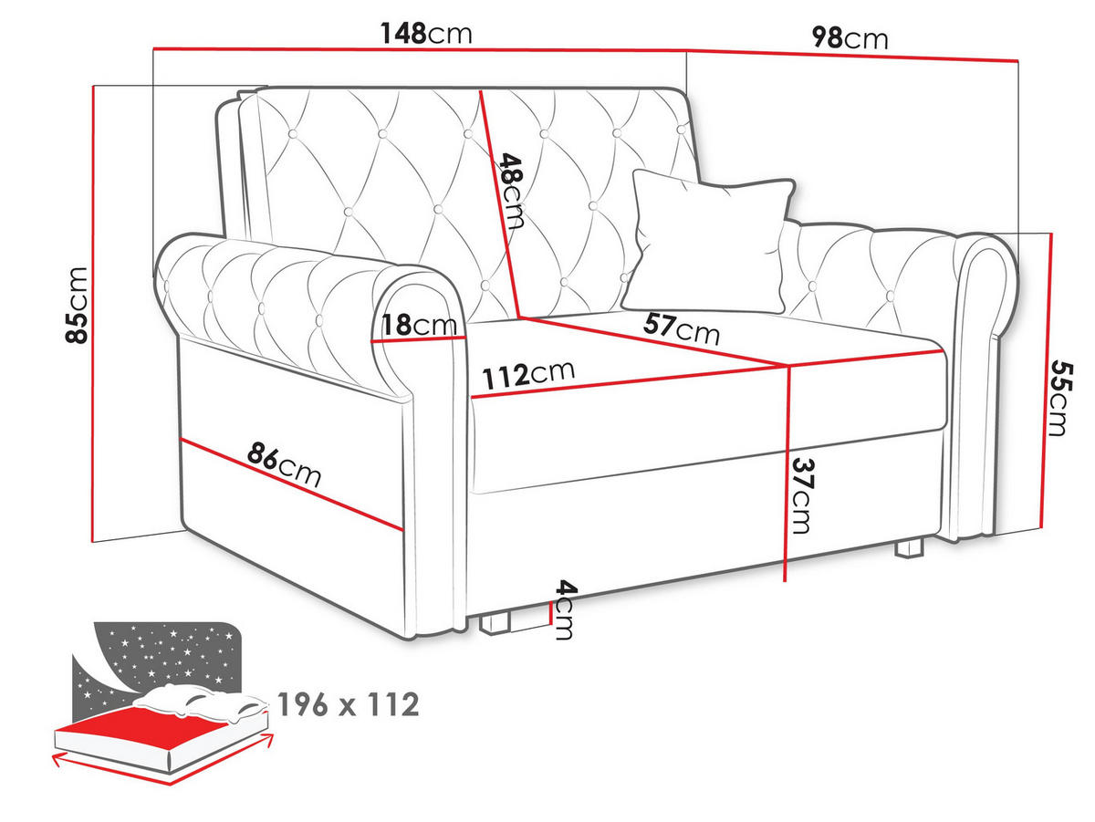 SCHLAFSOFA Viva Roma II - Schwarz/Grau, Holz/Textil (148/85/98cm) - MIRJAN24
