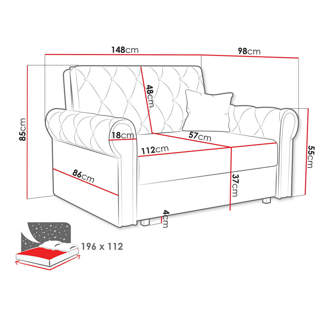 Thumbnail - Mirjan24 Schlafsofa, Dunkelgrün, Textil, Kiefer, 2-Sitzer, Rechteckig, 148x85x98 cm, Wohnzimmer, Sofas & Couches, Schlaf...