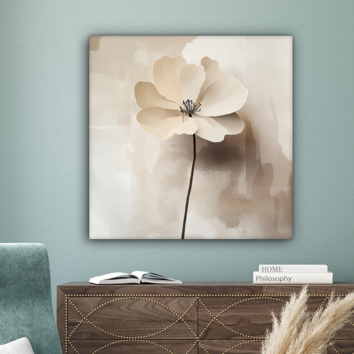 LEINWANDBILD Blume - Beige - Farbe - Schatten 90x90 cm - Creme, Textil (90/90cm) - MuchoWow