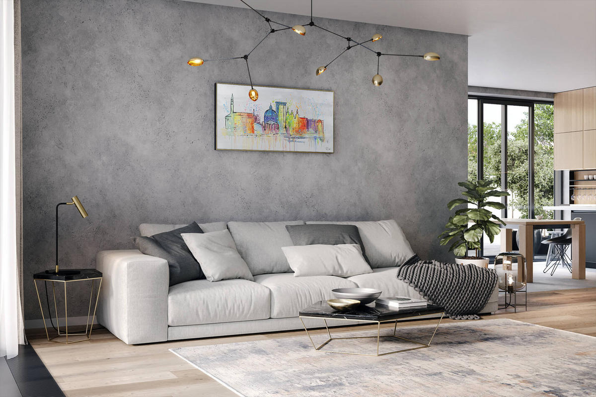 RUČNE MAĽOVANÝ AKRYLOVÝ OBRAZ 120/60 cm, sivý, krajinný motív - sivá, drevo/textil (120/60cm) - KUNSTLOFT