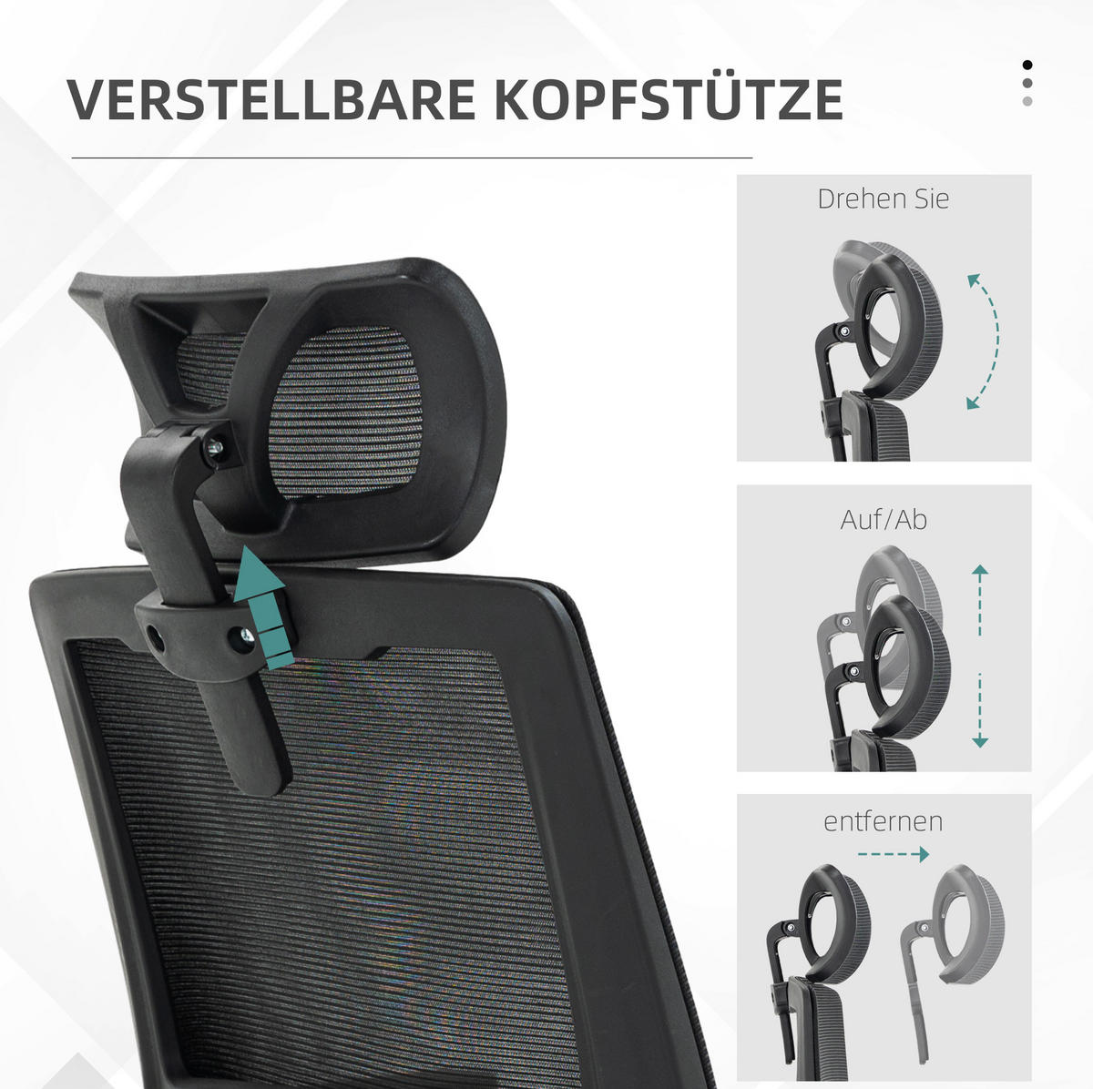 GAMINGSTUHL, höhenverstellbar mit Netzrücken, verstellbarer Kopf- und Lendenstütze, 58/61/102-119 cm, Schwarz - Schwarz, Textil (61/119/58cm) - Redom