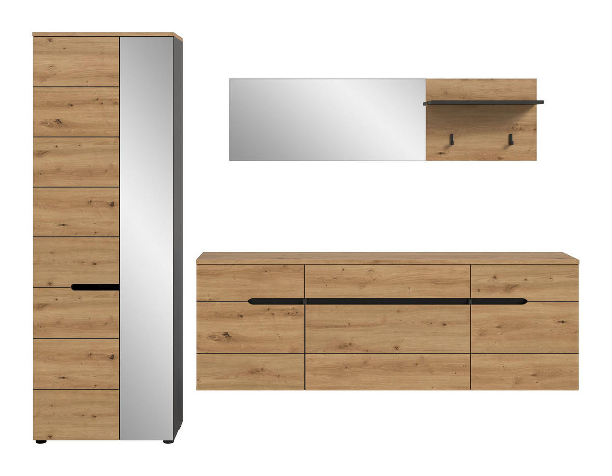 GARDEROBEN-SET Canu Artisan 256/37/190 cm - Grau, Holzwerkstoff (256/190/37cm) - Xonox