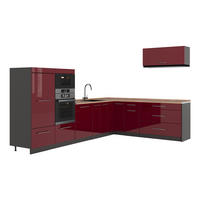 KUHINJA U OBLIKU SLOVA L Fame-Line, Bordo visokog sjaja/Antracit, 327 x 227 cm, RP Hrast - bordo/antracit, drvni materijal (327/153.6/60cm) - Vicco