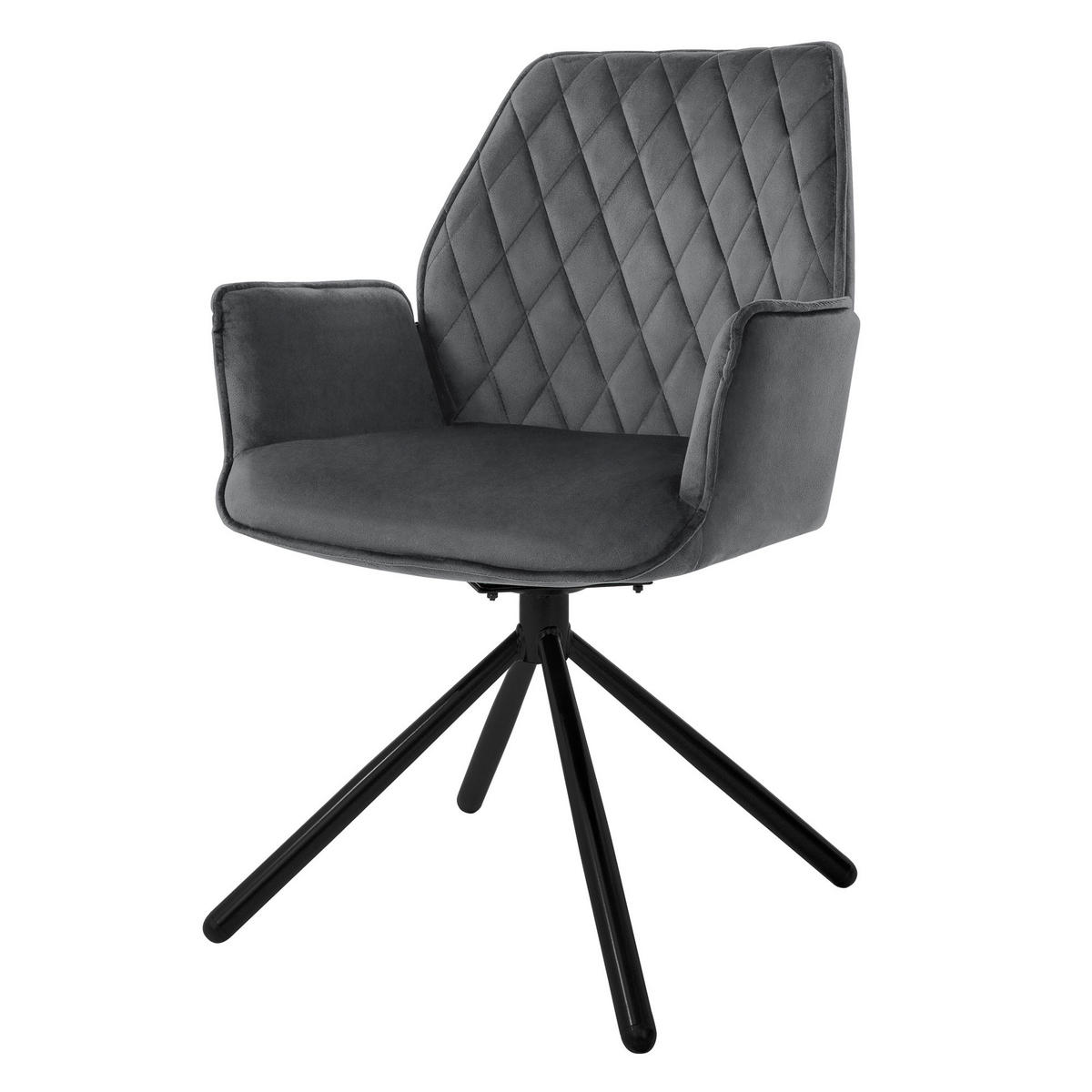 DREHSTUHL Samt Anthrazit - Anthrazit, Metall (63/90/57cm) - ML-DESIGN
