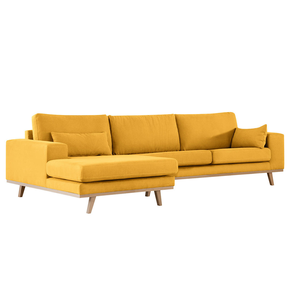 ECKSOFA mit Longchair - Gelb/Buchefarben, Buchenholz/Textil (281/153cm) - home24