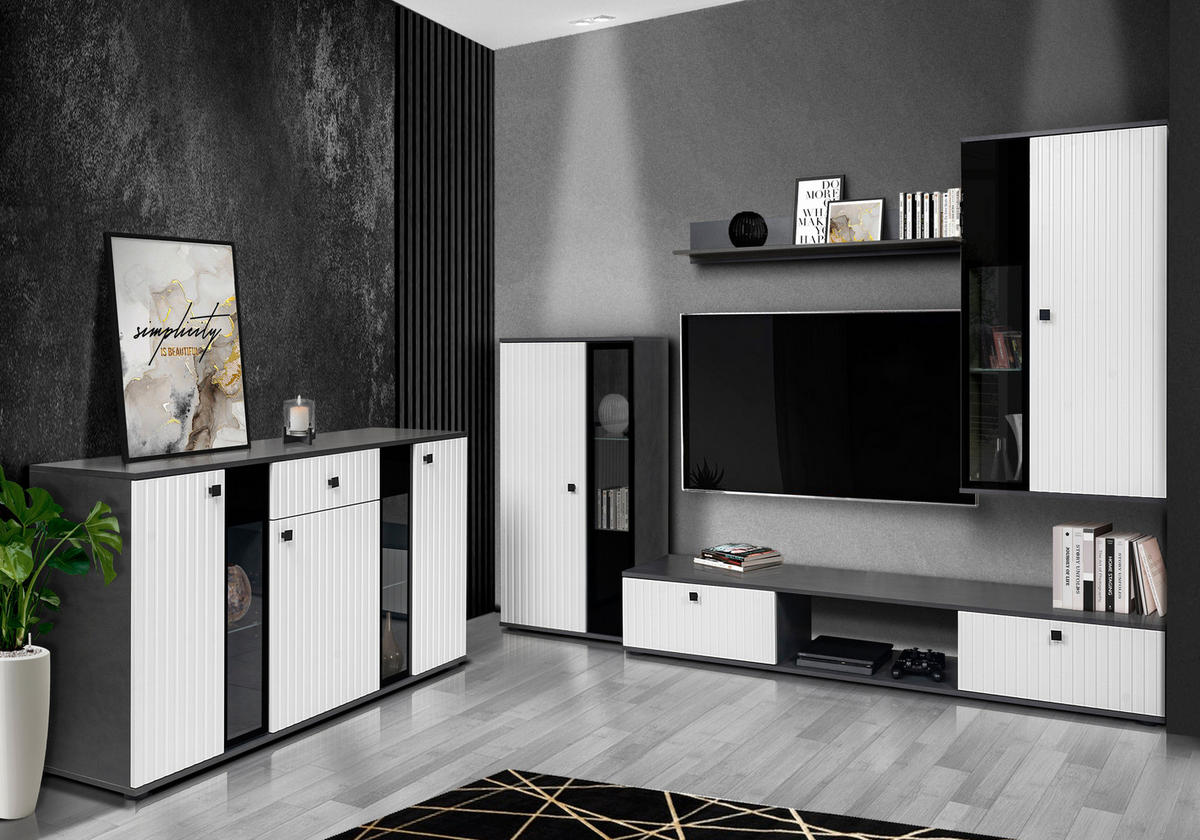 SIDEBOARD Formilo Grau Matera, Weiß 140,4/80/40,2 cm – Kommode mit Rillen - Weiß/Grau, Holzwerkstoff/Kunststoff (140/80/40cm) - AX Living