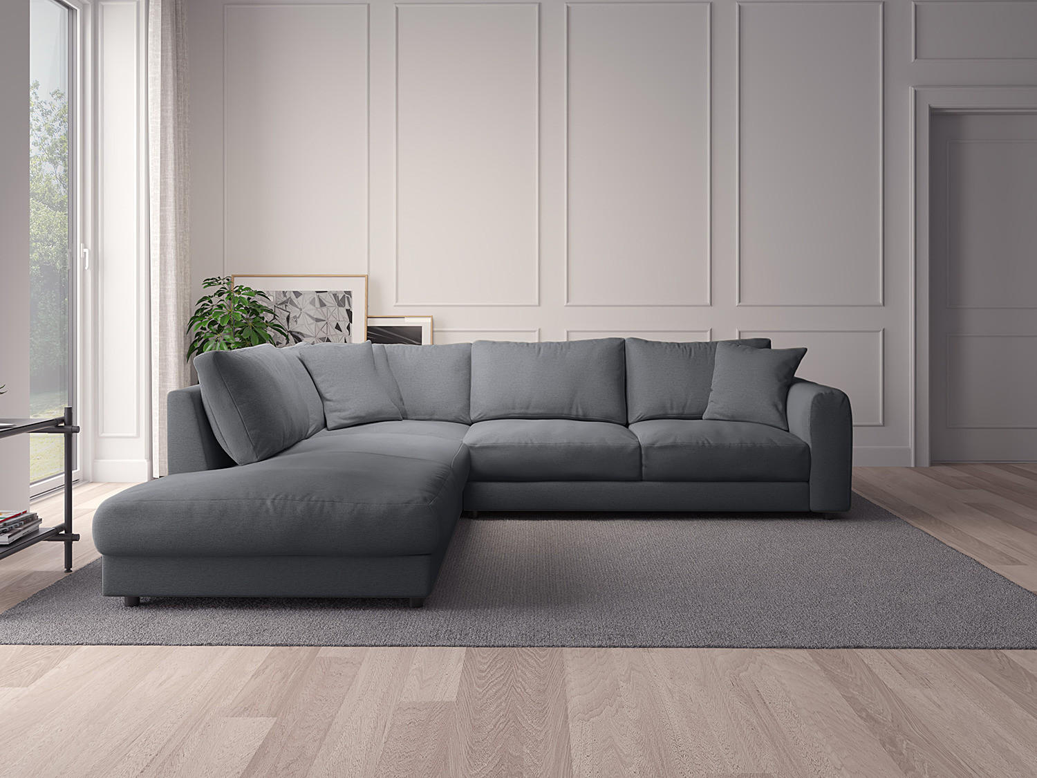 ECKSOFA mit Ottomane - Schwarz/Grau, Textil (267/254cm) - home24