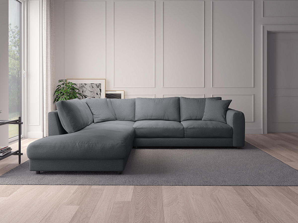 ECKSOFA mit Ottomane - Schwarz/Grau, Textil (267/254cm) - home24