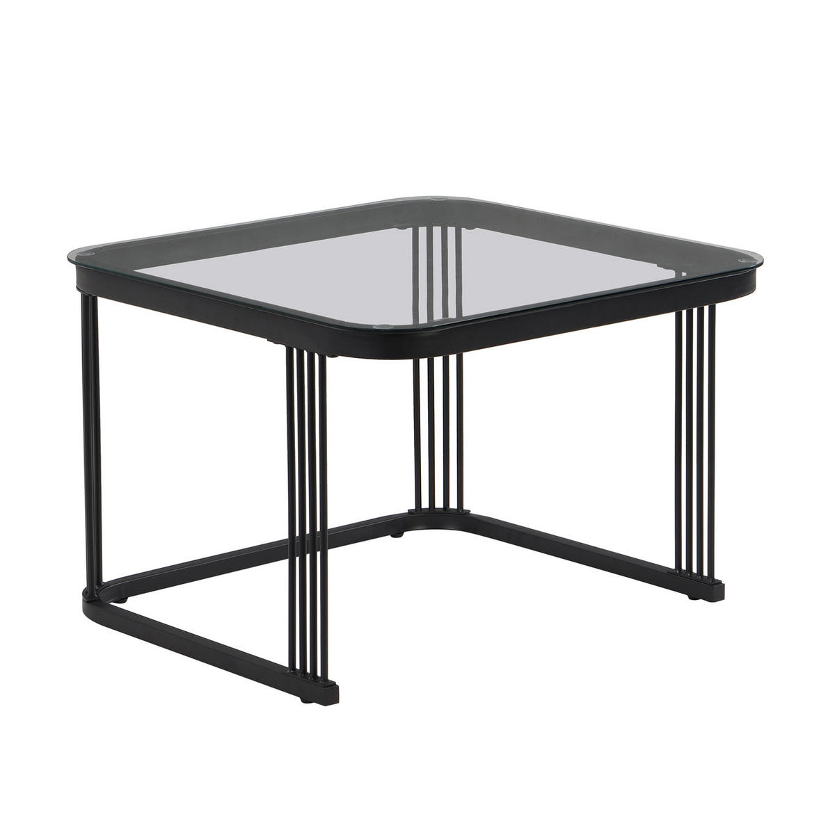 COUCHTISCH-SET aus MDF 60x60x44,5 cm Schwarz/Grau mit Glasplatte und 2 Schubladen - Schwarz, Holzwerkstoff (60/60/45cm) - IVMEU