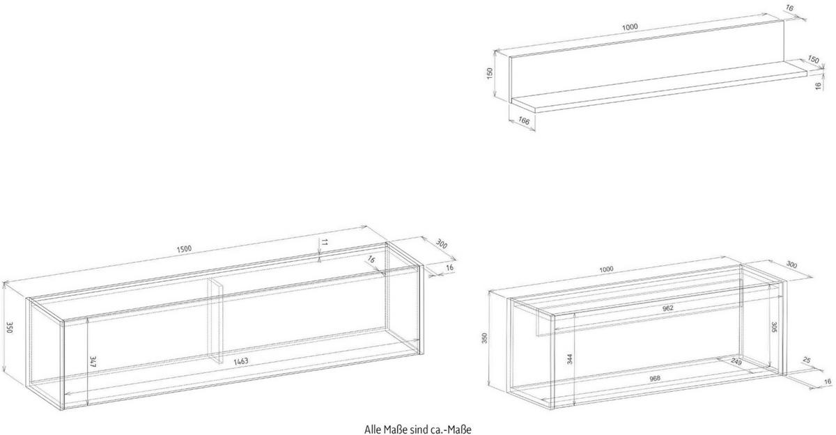 WOHNWAND weiß matt, Eiche Wotan 3-teilig 270 cm, Wohnkombination mit Sekretär - Eiche Wotan/Weiß, Holz/Holzwerkstoff (270/170/30cm) - Furn.Design
