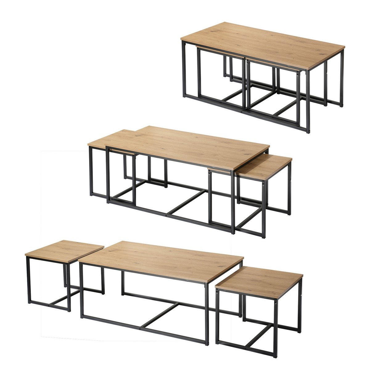 COUCHTISCHE zum Ausziehen im 3er Set - Eichefarben, Holzwerkstoff (100/50/45cm) - Calicosy