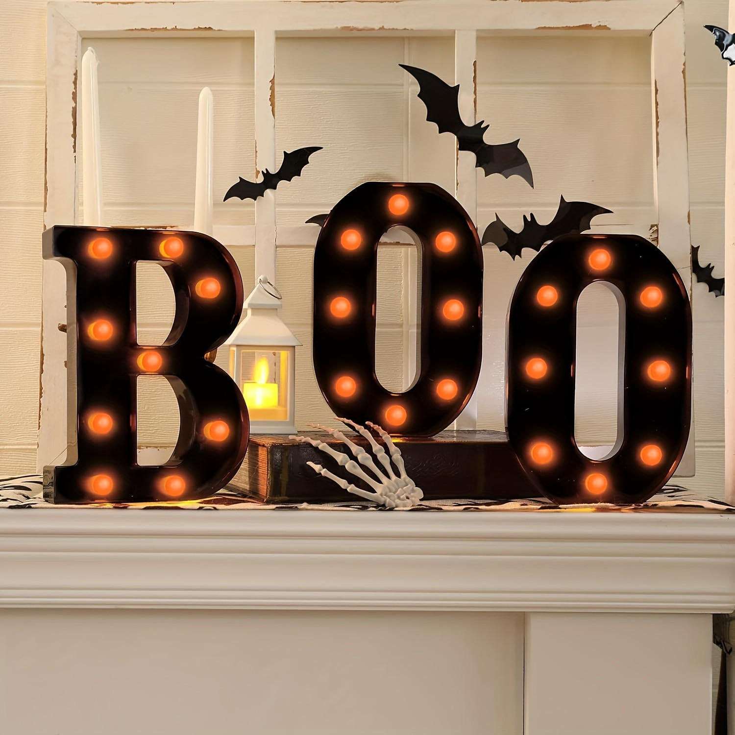 LED LETTERS BOO Halloween orange Deko für Kamin Party Innenbereich - Schwarz, Kunststoff (21.59/16/3.8cm)