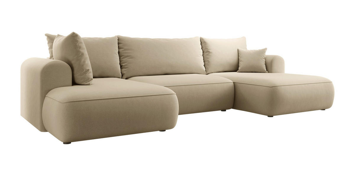 WOHNLANDSCHAFT Ovo Beige Velours - Beige/Schwarz, Textil (375/95/185cm) - Selsey