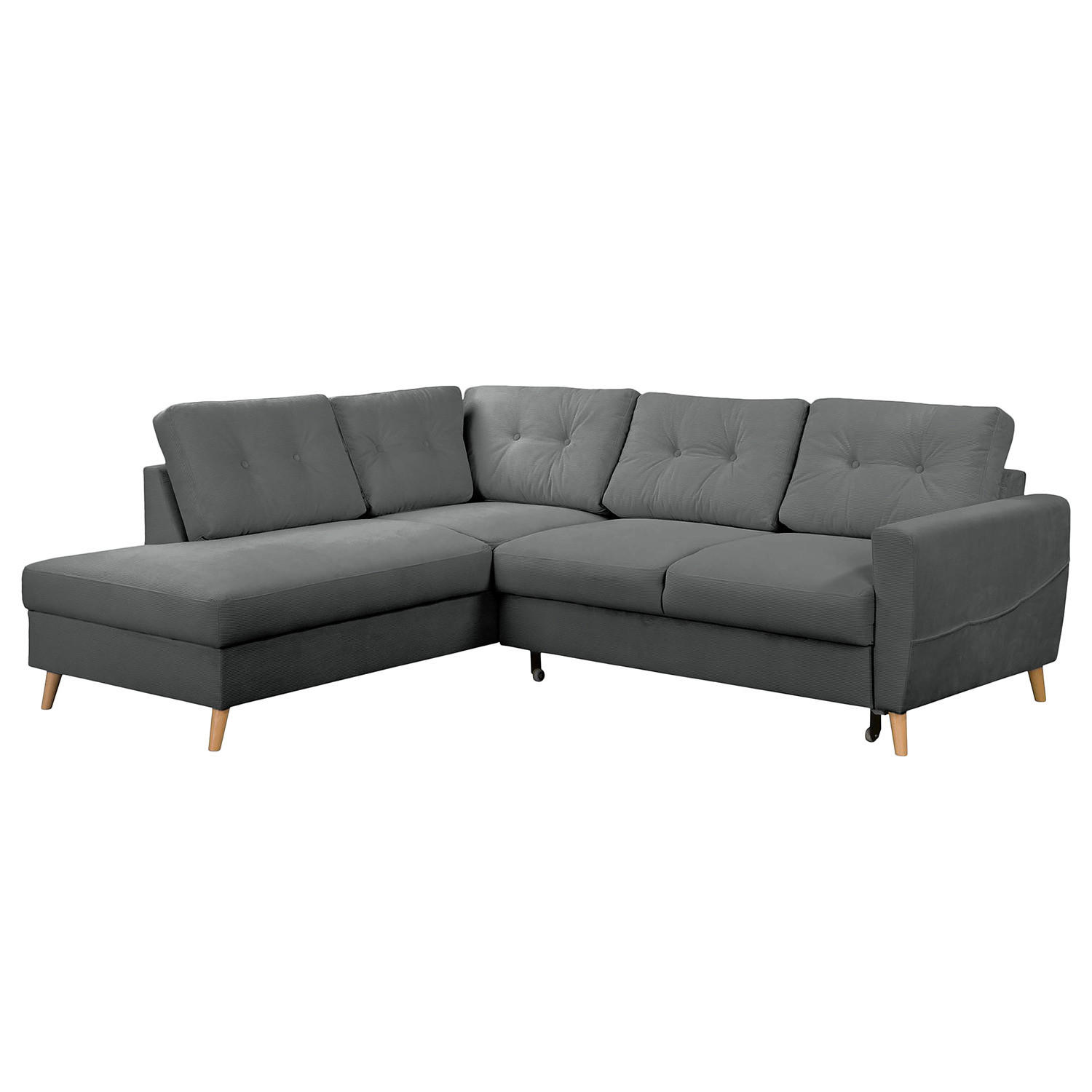 ECKSOFA mit Ottomane - Anthrazit/Braun, Holz/Textil (230/200cm) - home24