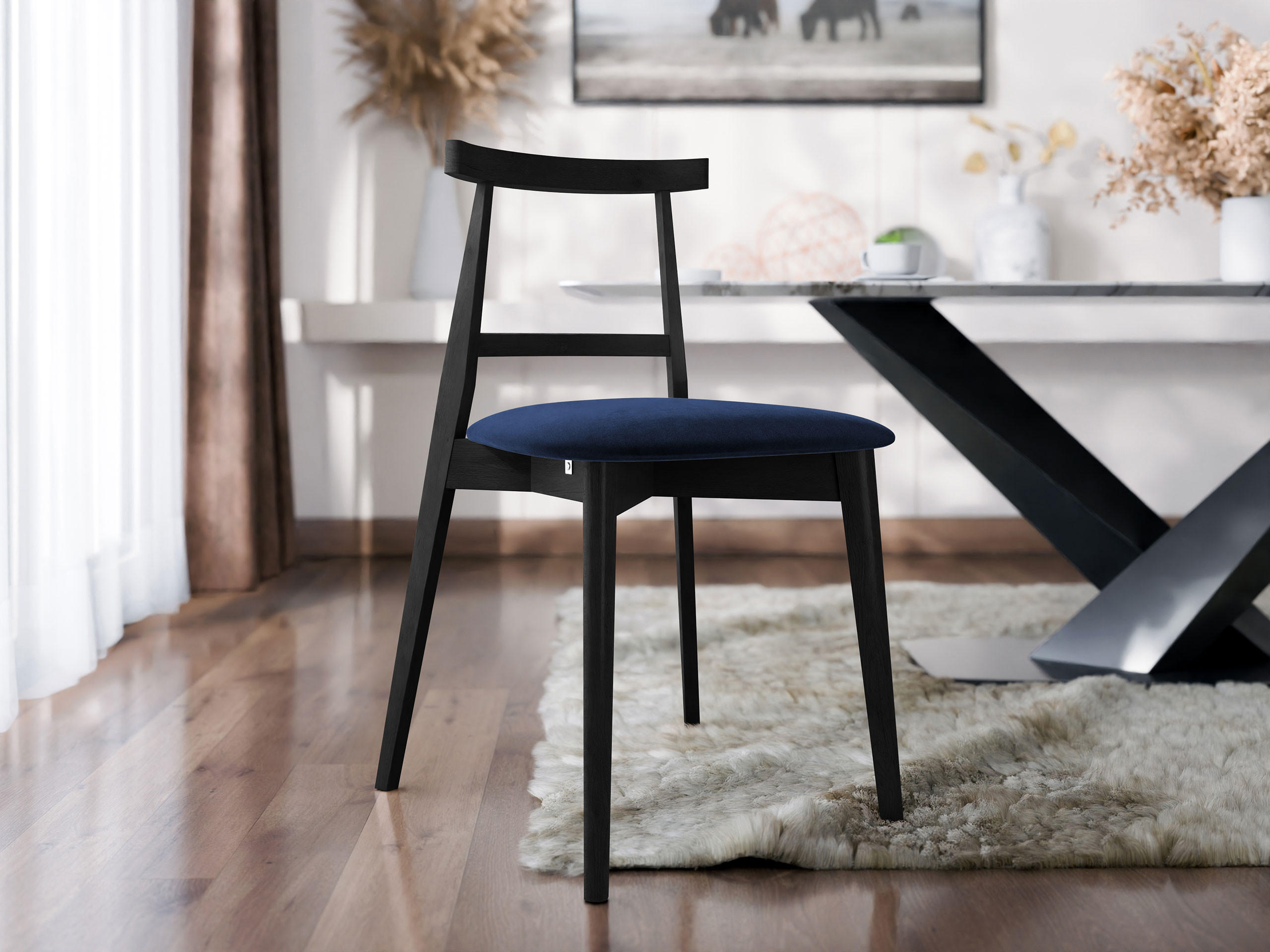 WOHNZIMMER STUHL KT71, Holzfarbe: Schwarz - Blau/Schwarz, Holz/Textil (48/75/54cm) - MIRJAN24