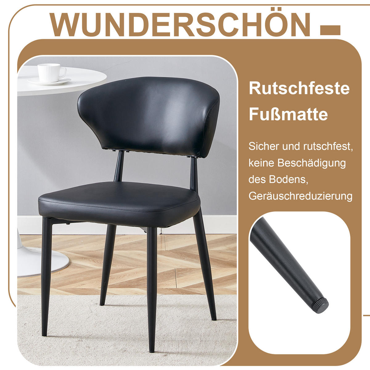 TISCHGRUPPE 3-tlg 100cm Holzoptik mit 2 schwarzen PU-Leder Sesseln - Schwarz/Braun, Holzwerkstoff/Metall (63/22/113.5cm) - Raelunyi