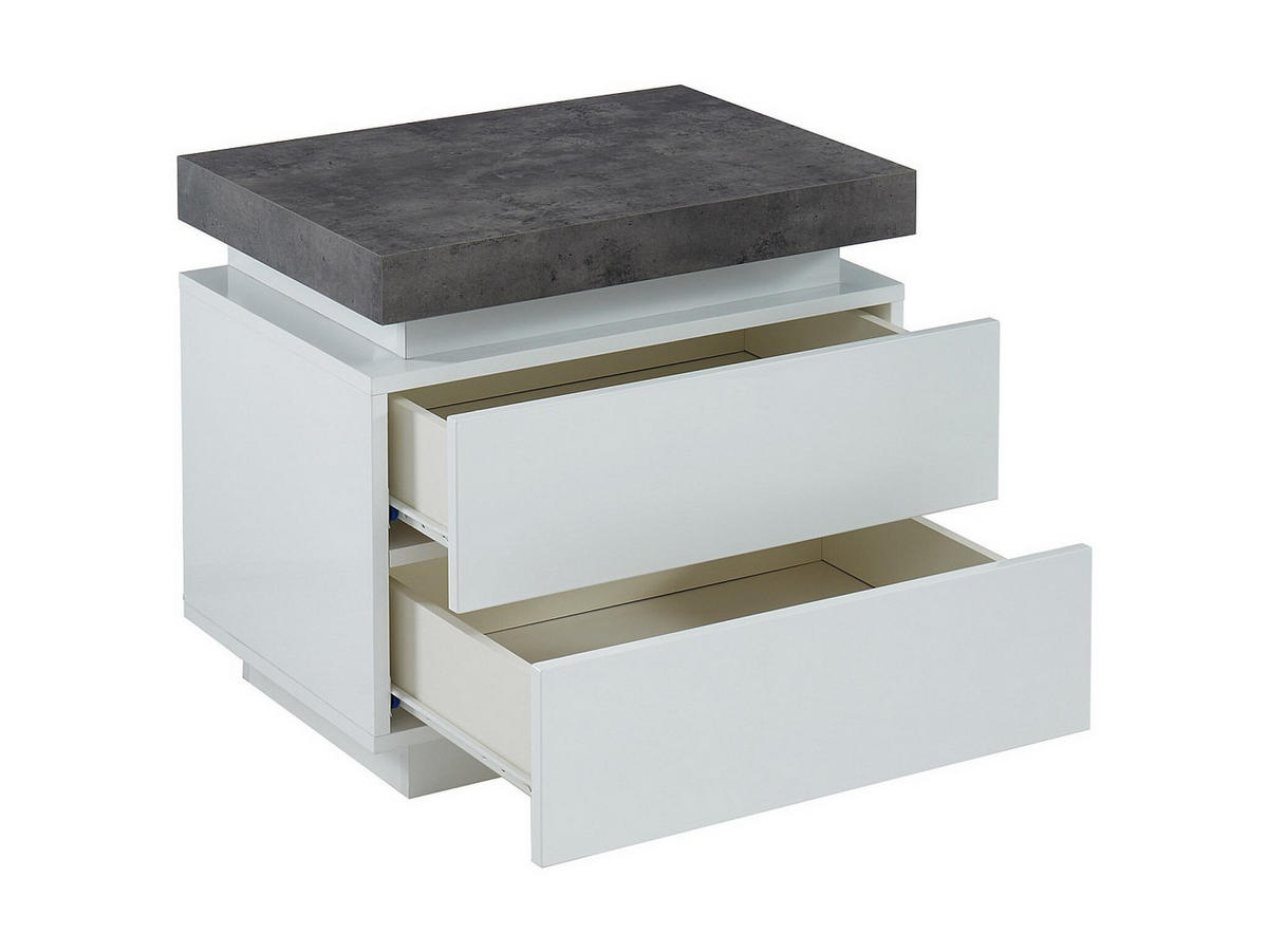 2ER-SET Nachttische mit 2 Schubladen & LEDs - MDF lackiert - Weiß & Beton-Optik - HALO II - Grau, Holz (40/50/55cm) - Vente-Unique