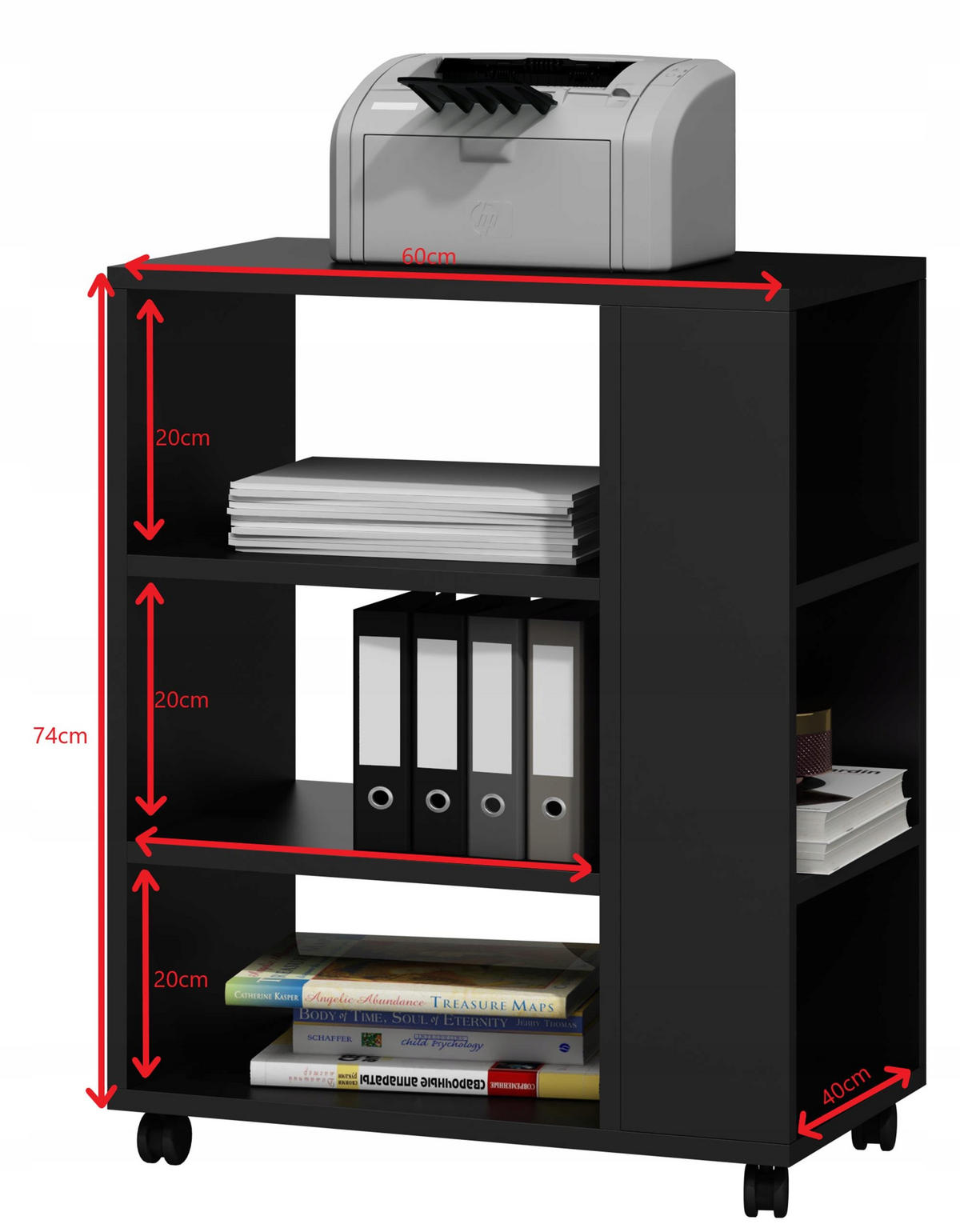DRUCKERTISCH Schwarz 60/40/74 cm mit Rollen - Schwarz, Holzwerkstoff (60/74/40cm) - Matkam Möbel