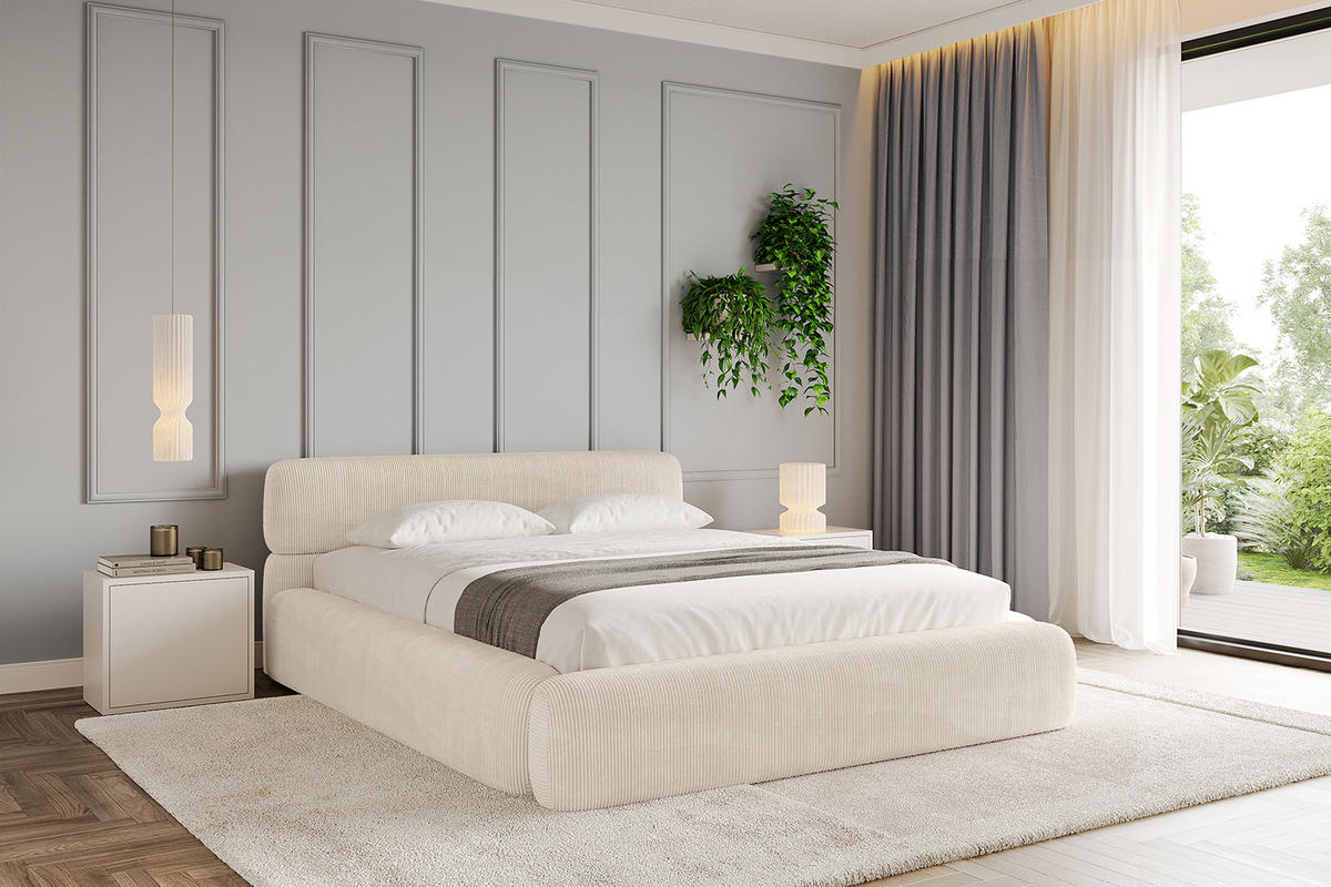 POLSTERBETT mit Bettkasten und Lattenrost, Bett mit Matratze H3/H4 - ENORA-V1 200x200 Beige - Creme, Holzwerkstoff/Textil (200/200cm) - ALTDECOR