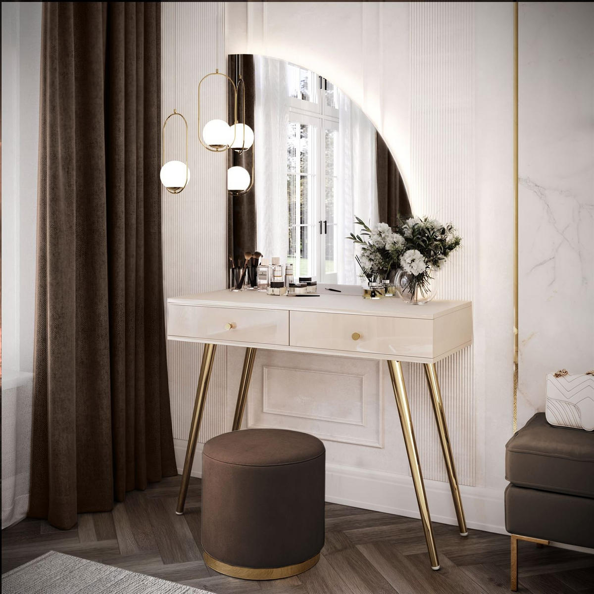 SCHMINKTISCH SIENNA-QS KASCHMIR mit LED-Spiegel PUSH OPEN - Kaschmir, Holzwerkstoff (100/81/42cm) - Lookway