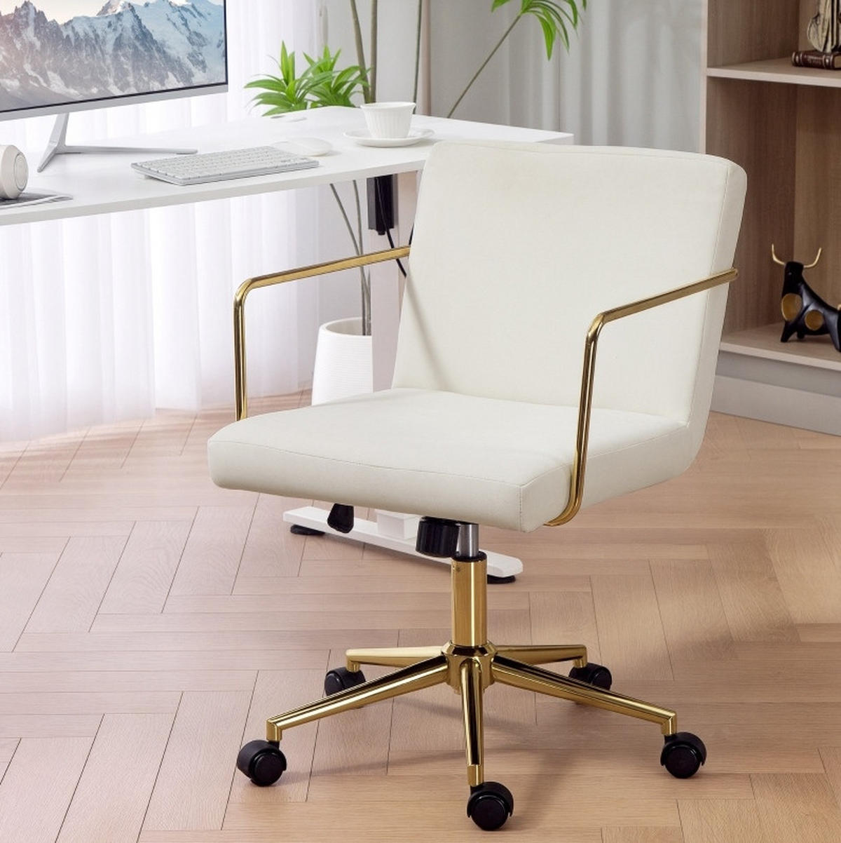 DREHSTUHL 57/64/80-90 cm, cremeweißes Polyesterpolster, höhenverstellbar und kippbar,creme - Creme, Kunststoff (57/90/64cm) - Redom
