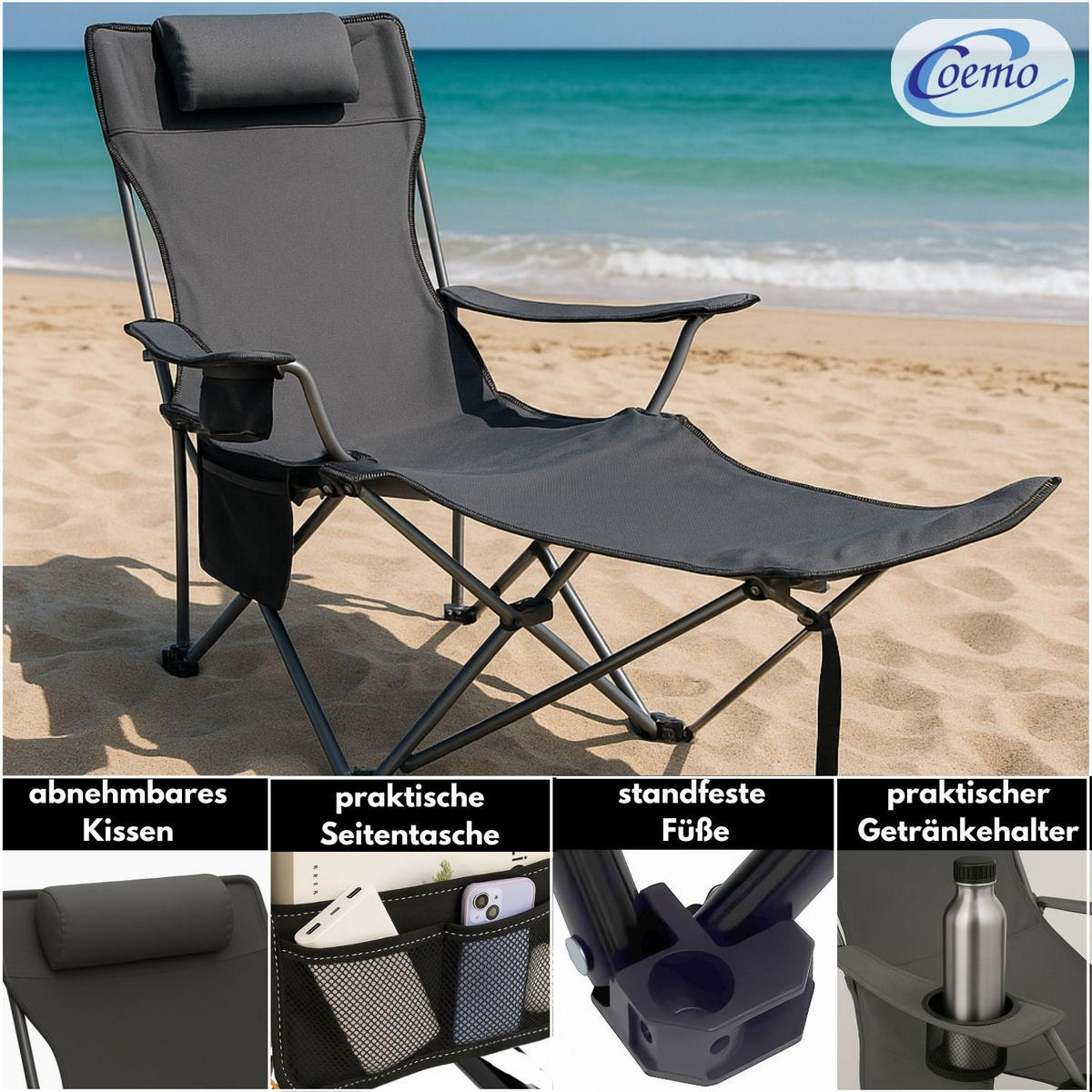 GARTEN LIEGESTUHL klappbar in Grau - Grau, Metall (53/88/156cm) - Coemo