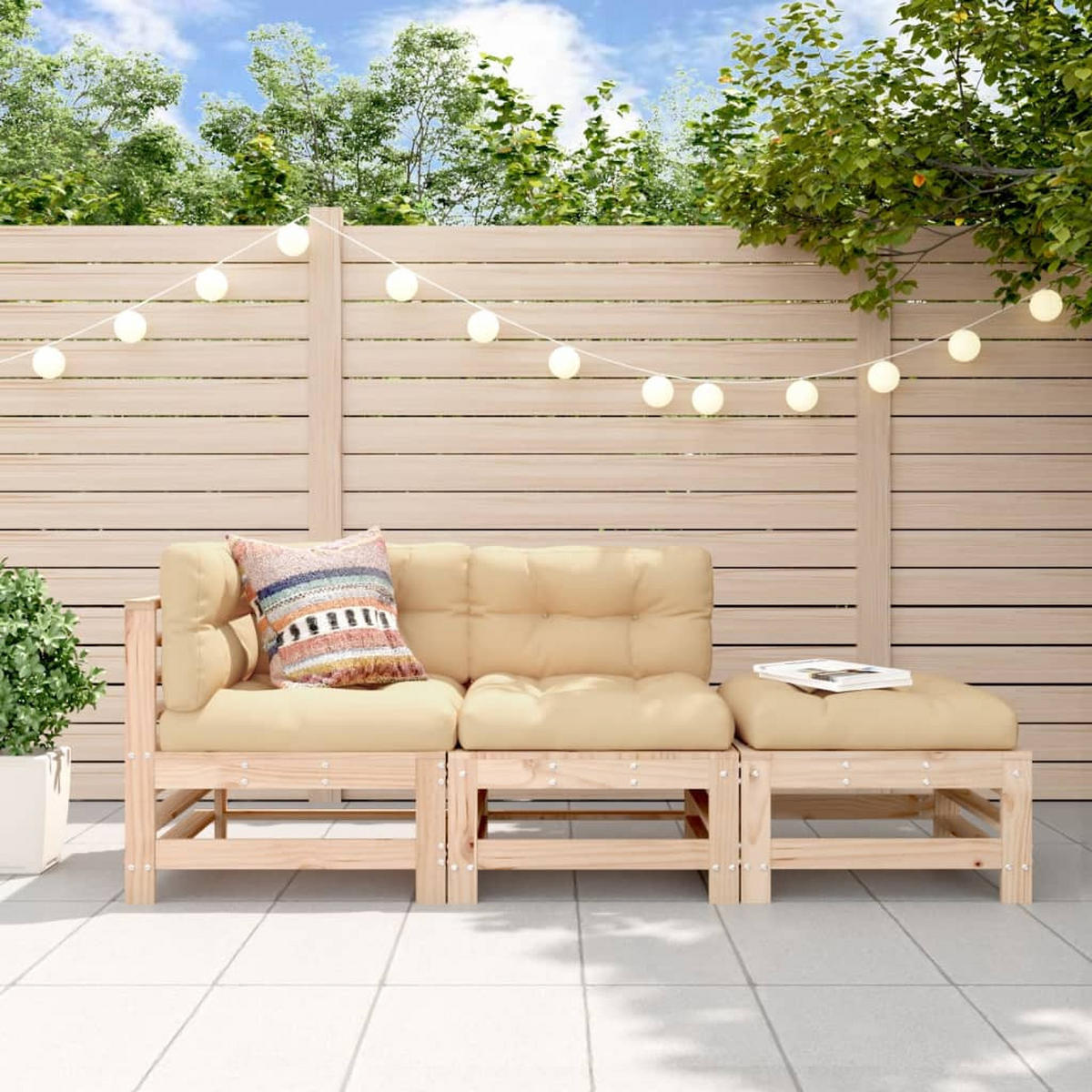 GARTEN-LOUNGE-SET 3-teilig Massivholz Kiefer - Braun, Holz - vidaXL