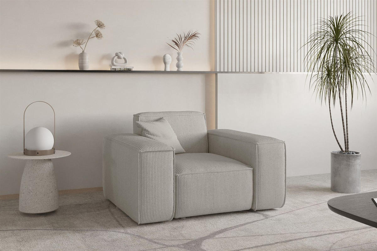 SOFASET Celes Premium 3-2-1 Stoff Scala - Hellgrau, Holzwerkstoff/Textil (225/73/88cm) - Fun Möbel