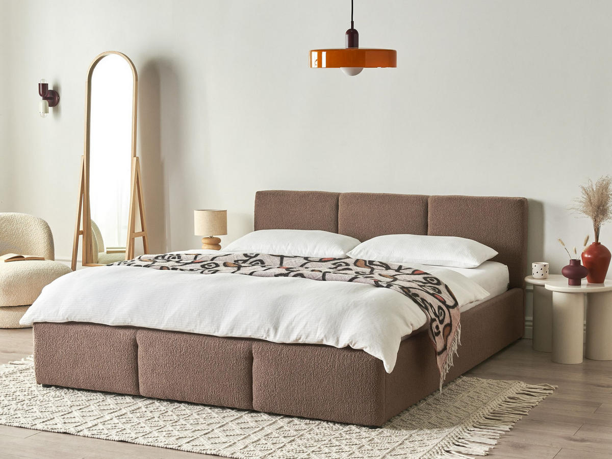 PAT cu spațiu de depozitare 160/200 bouclé taupe Bousse - taupe, material textil (160/200cm) - Beliani