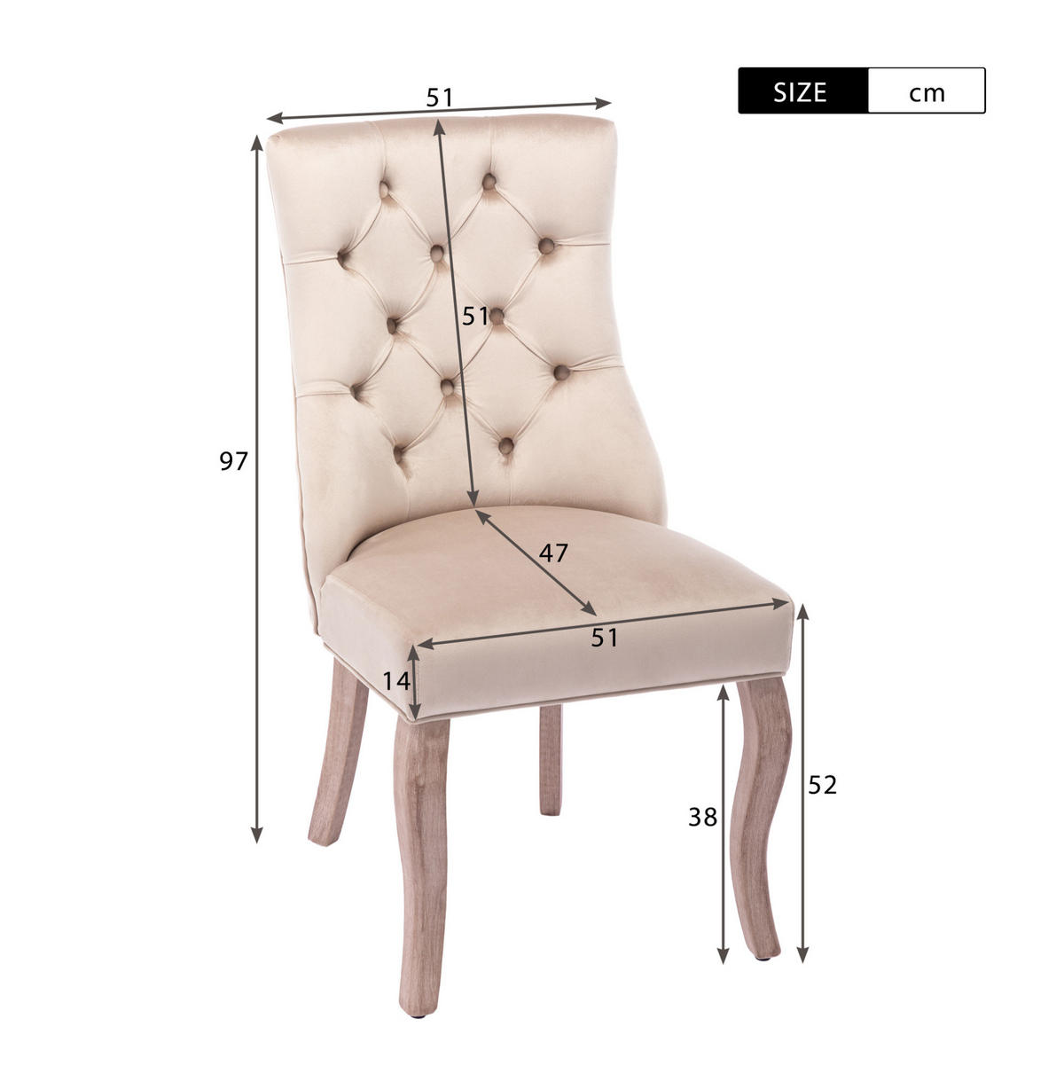 STUHL 2er-Set mit hoher Rückenlehne ca. 97 x 51 x 47 cm Beige - Beige, Holz (51/97/51cm) - Meubliv