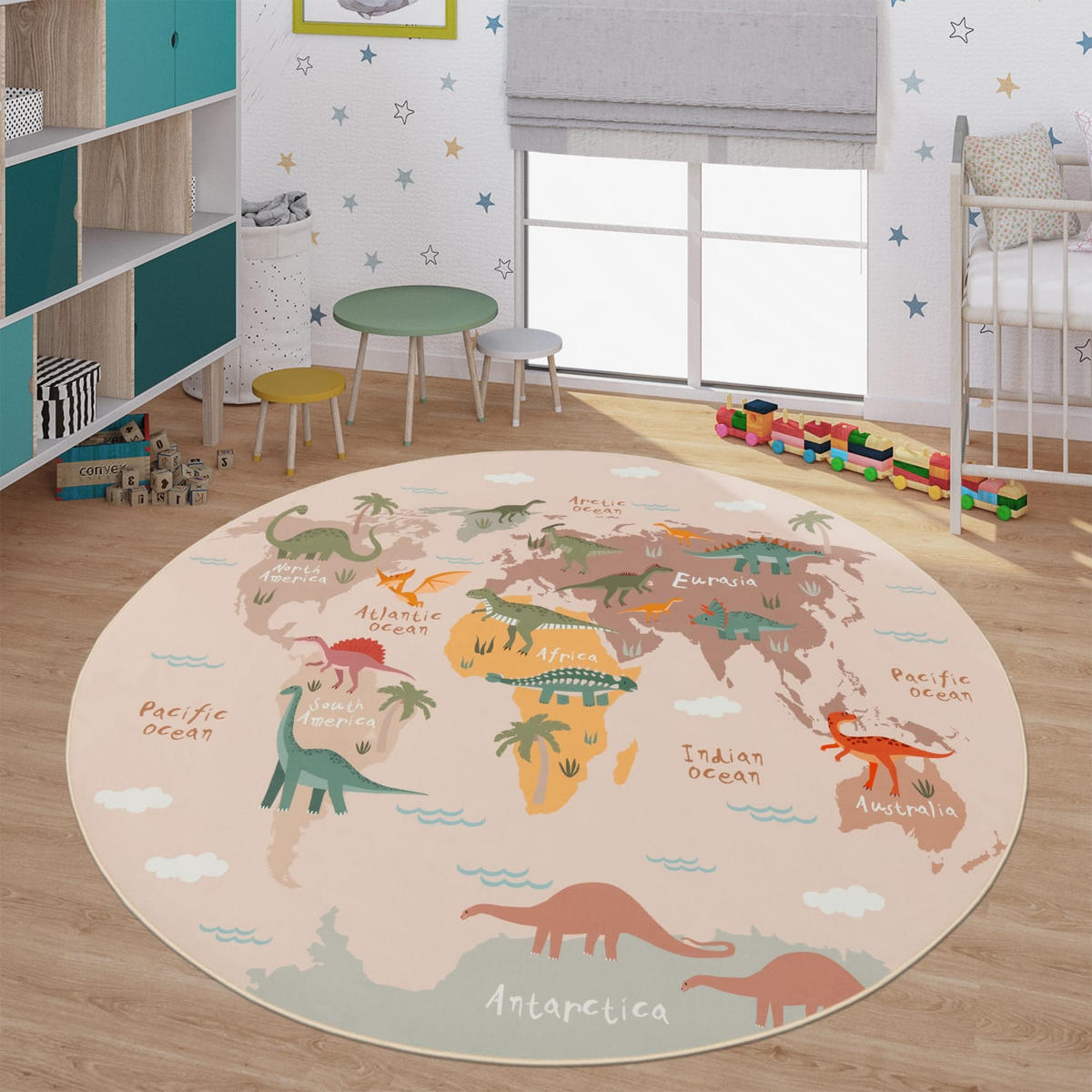 KINDERTEPPICH Dino Beige Ø 160 cm - Multicolor, Kunststoff (160/160cm) - TT Home