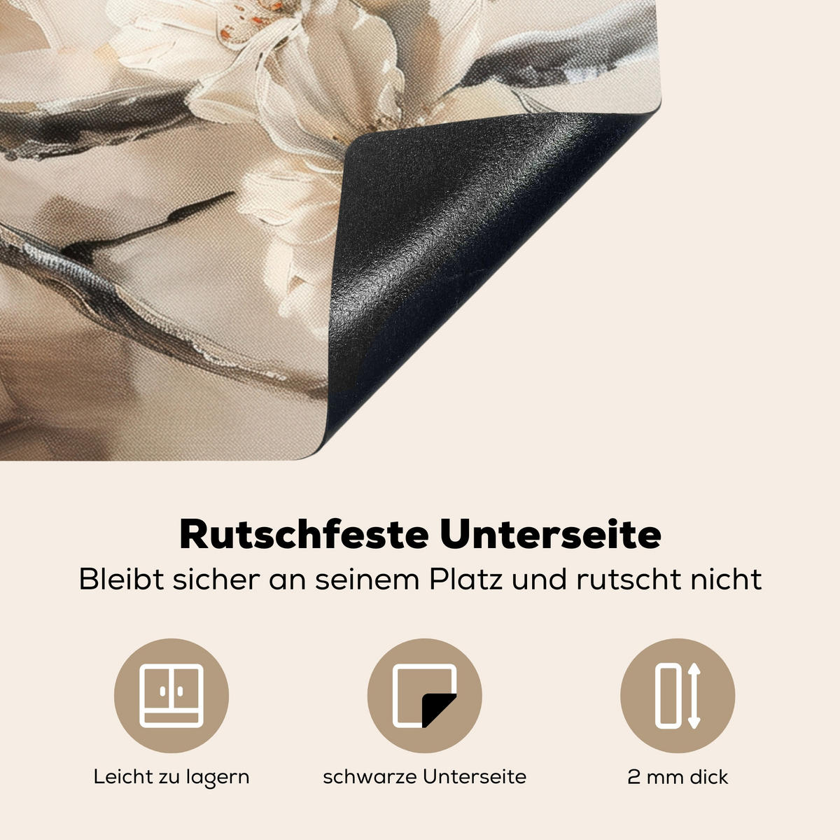 HERDABDECKPLATTE Blumen - Abstrakt - Gemalt - Beige Herdabdeckung Induktionsfeld 75x52 cm - Beige, Kunststoff (75/52/0.2cm) - MuchoWow
