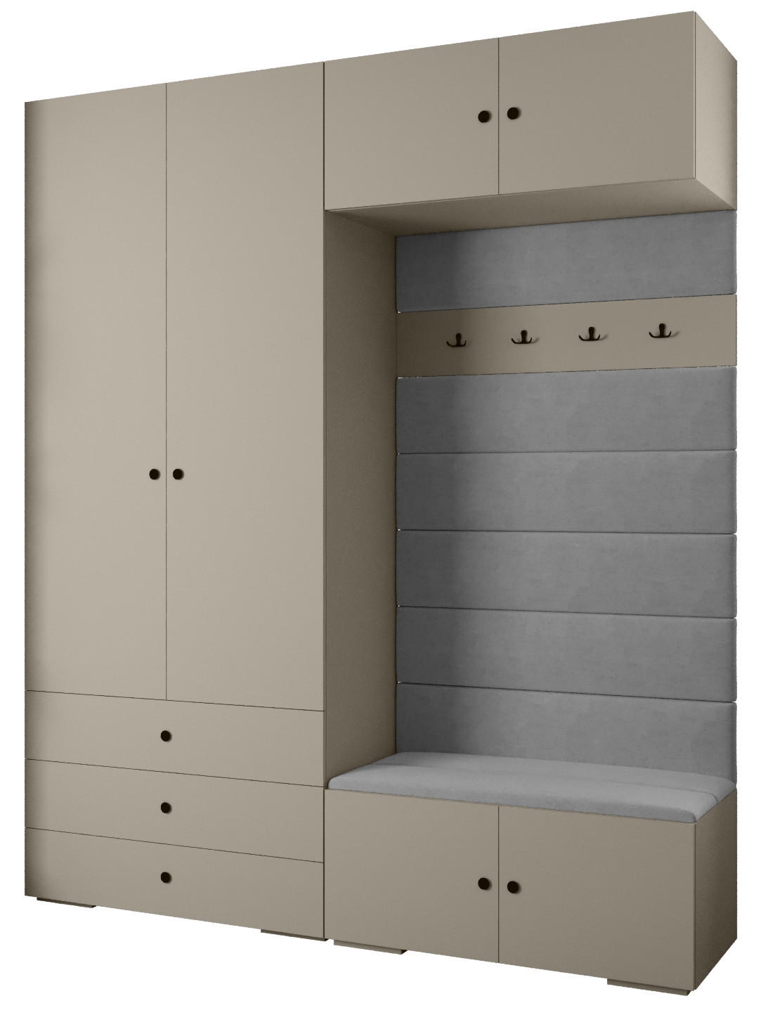 Abiks Möbel Garderoben-Set Kaschmir, Grau, Schwarz 200x236.7x47 cm