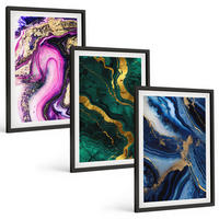 BILDER SET 3er Set - 40x60 cm Schwarzer Rahmen - Abstrakte rosagrüne Muster - Schwarz, Kunststoff (40/60cm) - TULUP