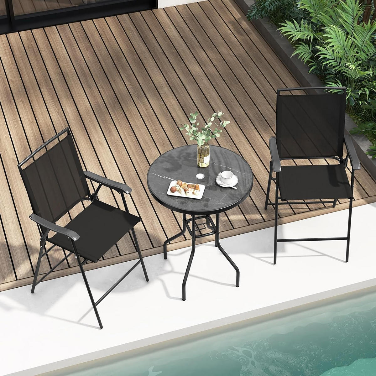 BARHOCKER SET Schwarz(3-teilig) - Schwarz, Textil - COSTWAY