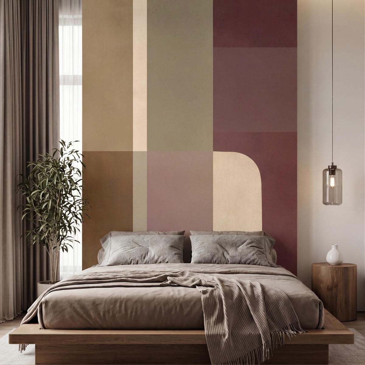 TAPETE - Unis - Abstrakt - Bordeaux - Linien - 200x300 cm - Multicolor, Papier (200/300cm) - OnlyWow