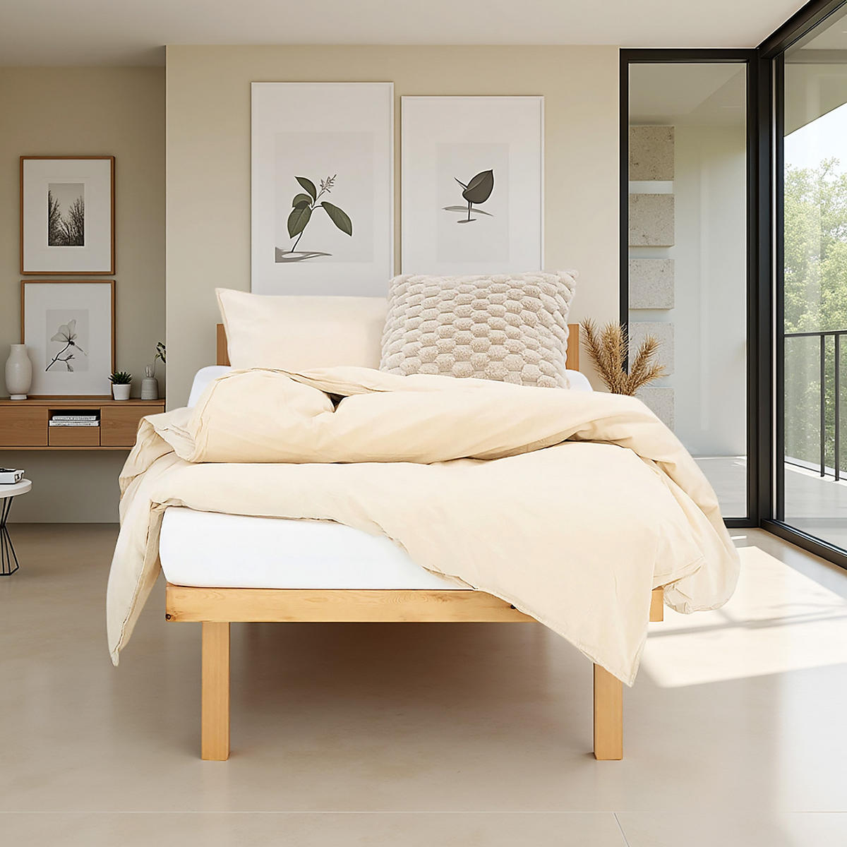 HOLZBETT 90/200 cm natur + Matratze - Naturfarben, Holz/Textil (90/200cm) - Homestyle4u