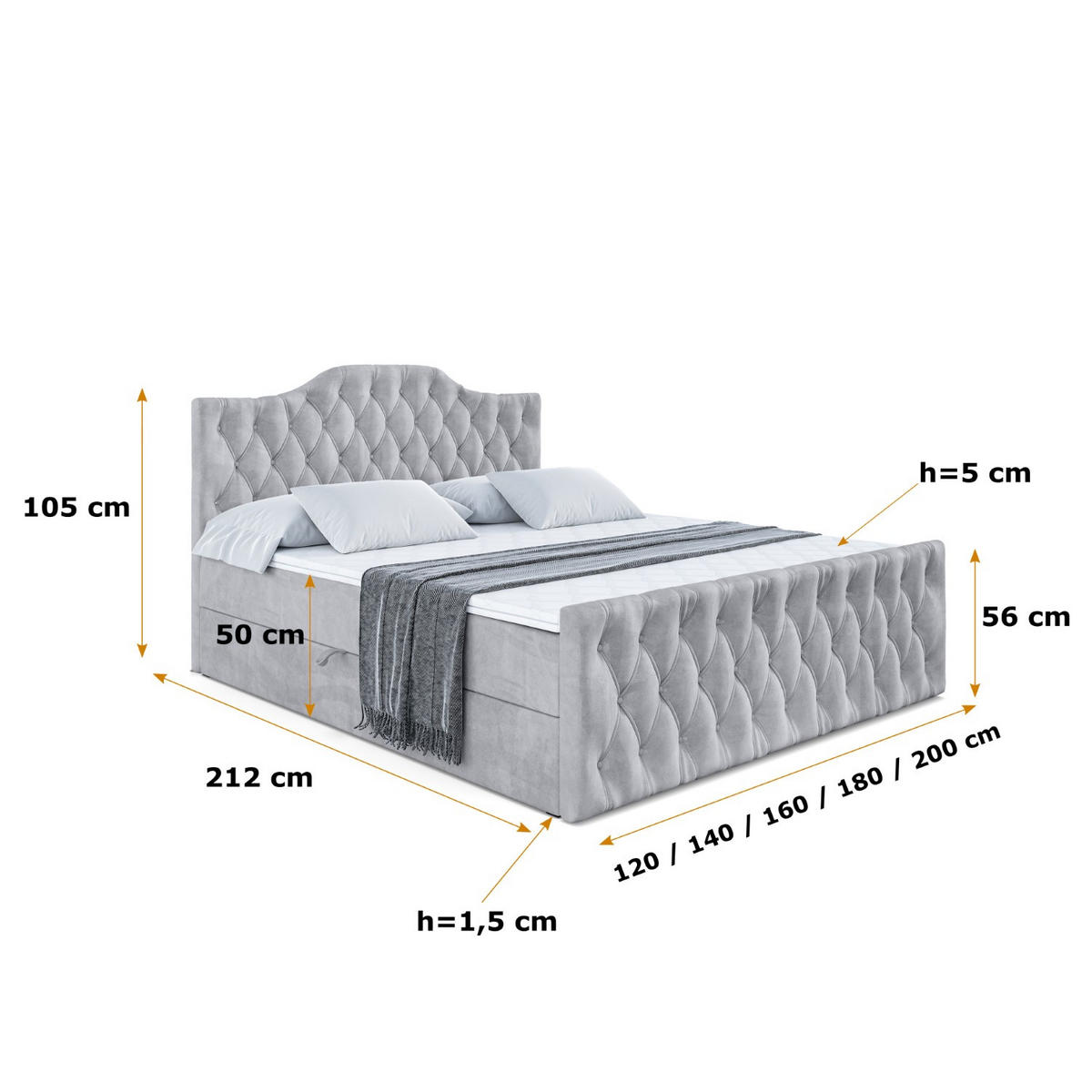AMERICKÁ postel VILA-1-Z – 180 × 200 cm – H3 – světle šedá - světle šedá, kompozitní dřevo (180/200cm) - ALTDECOR