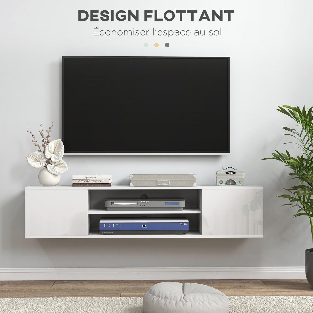 TV-LOWBOARD Weiß 140/30/30 cm, Hängend, 2 Türen, 2 Fächer - Weiß, Holzwerkstoff (140/30/30cm) - PANGIVO