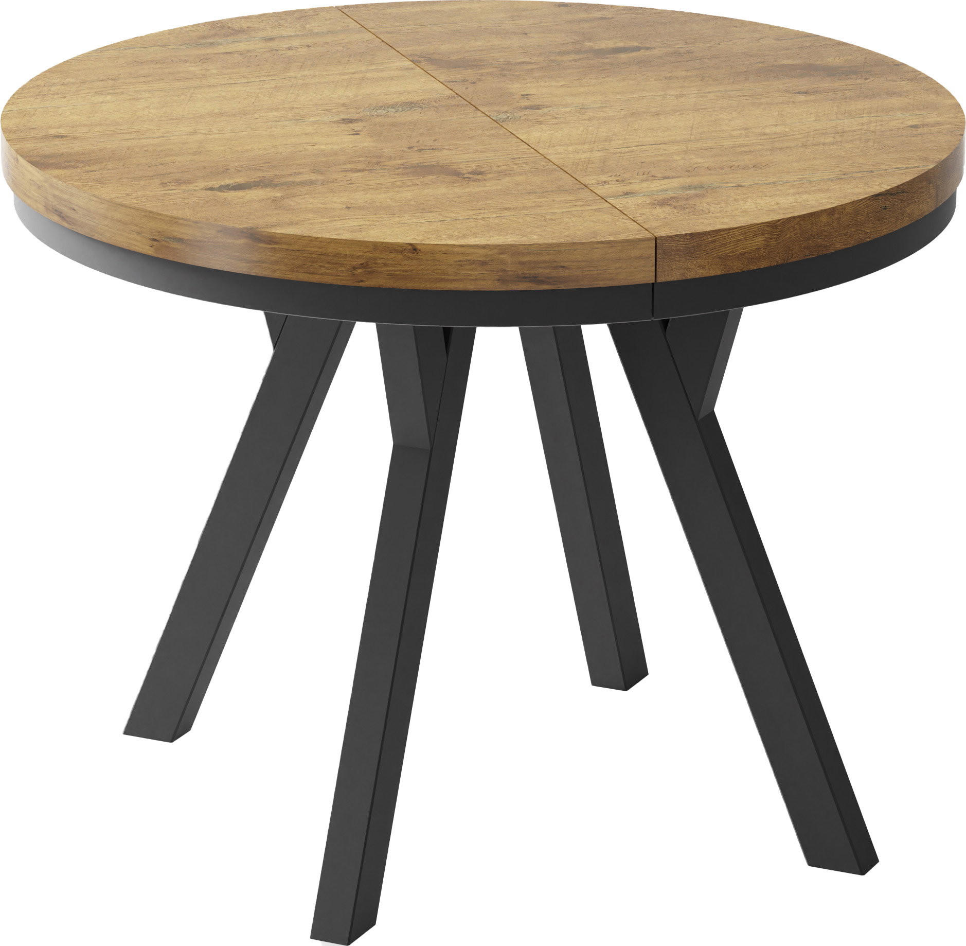 ESSTISCH Lume runder ausziehbarer, Lancelot Eiche 100-200/100/76 cm - Eichefarben/Schwarz, Holz/Holzwerkstoff (100/200/76cm) - WFL GROUP