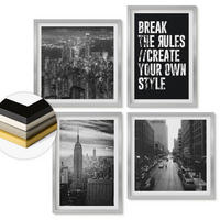 WANDBILDER 4er Set - 50x50 cm & 40x60 cm Silberner Rahmen - Inspiration für Schwarz-Weiß-Darstellungen von Stadtstraßen - Silberfarben, Kunststoff (50/50cm) - ArtPrintCave