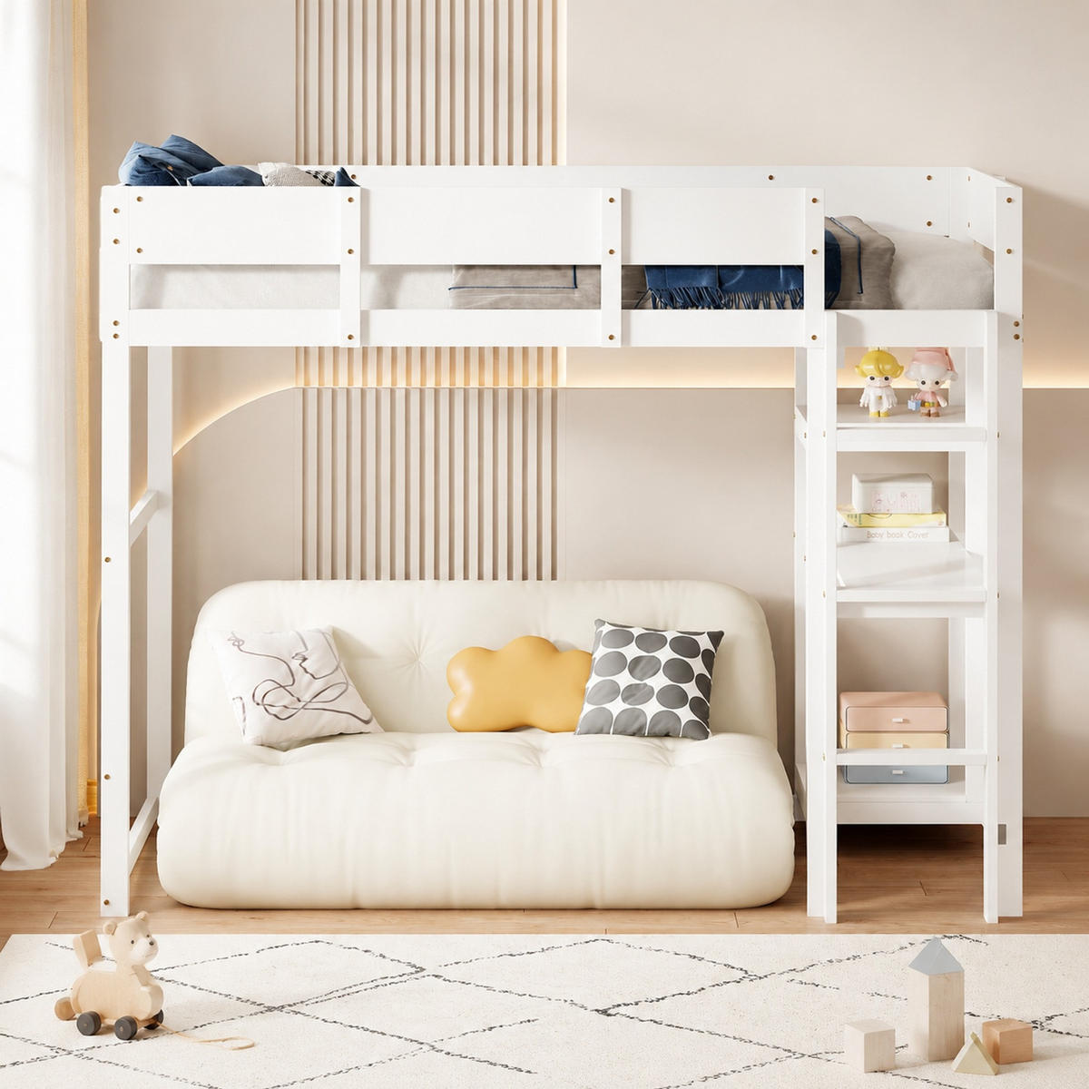 HOCHBETT 90/200 mit Ablageregal und Schutzgeländern in Weiß - Weiß, Holz (90/200cm) - EVRYAE