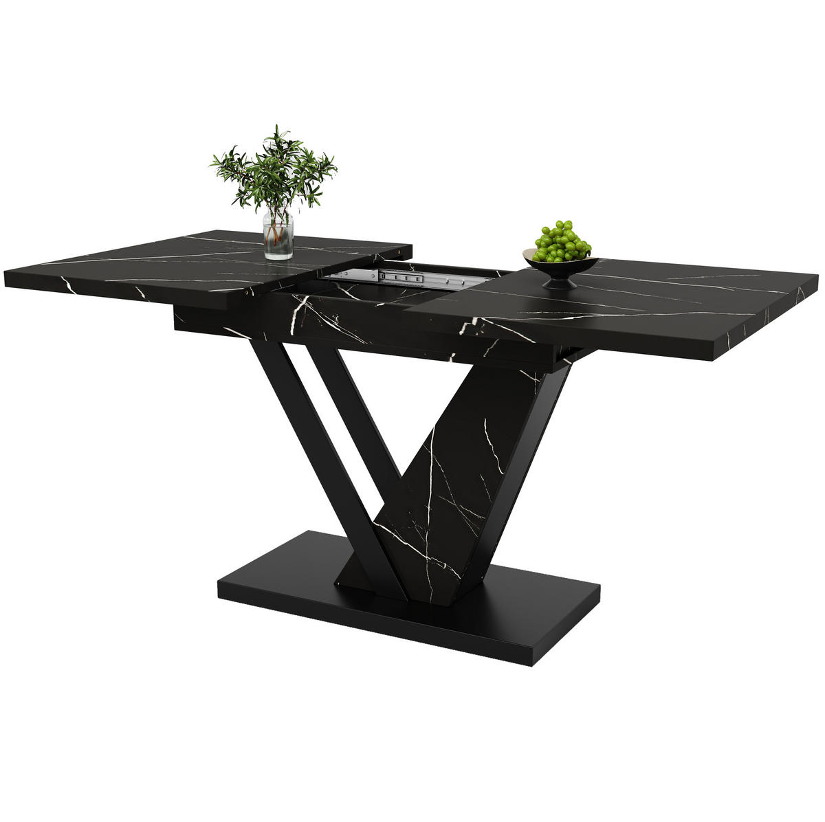 AUSZIEHTISCH 120-160/75/75,5 cm in Schwarz mit Marmormuster & Metallgestell - Schwarz, Holzwerkstoff (160/75/75.5cm) - BEAOK