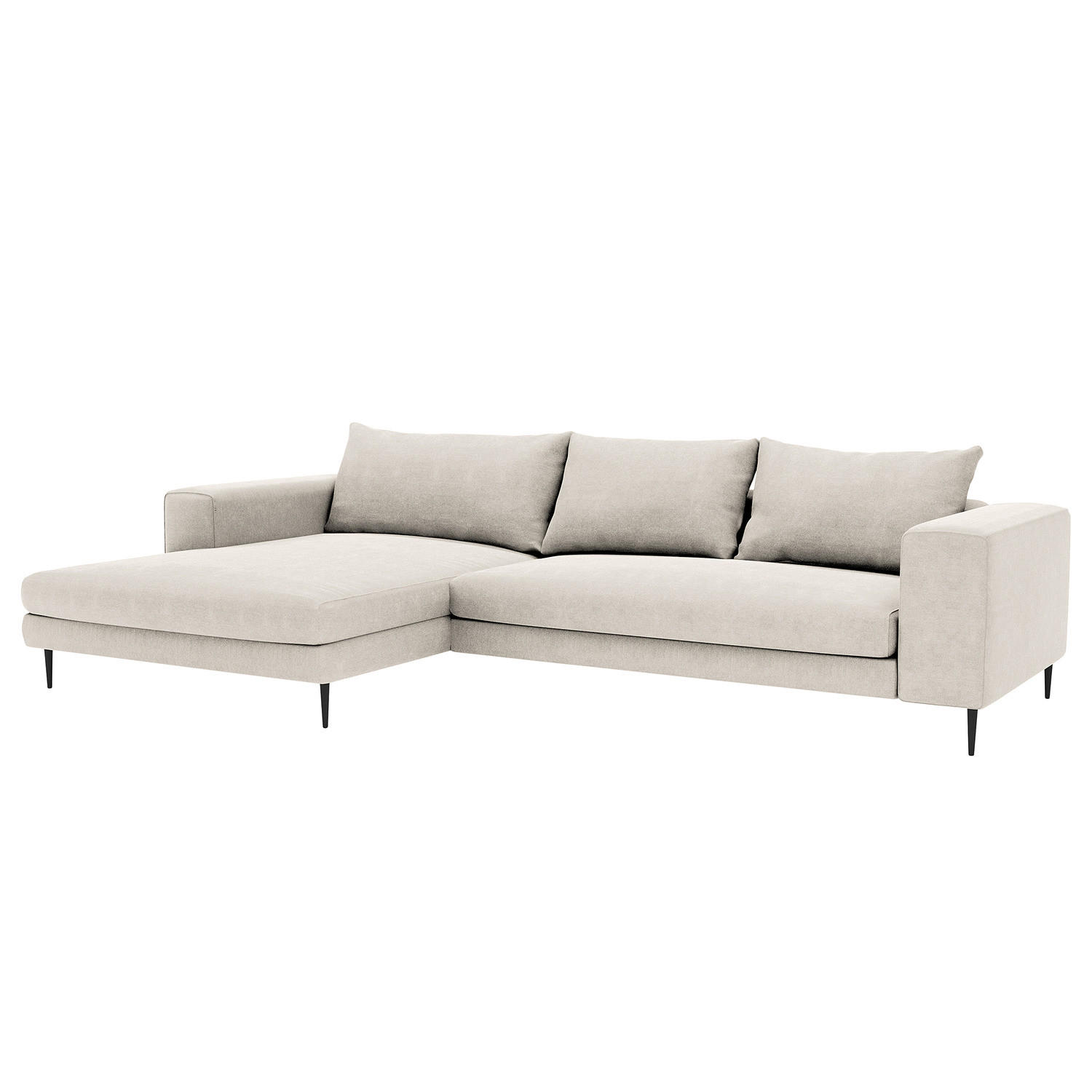 ECKSOFA mit Longchair - Schwarz Hochglanz/Beige, Textil/Metall (315/170cm) - home24