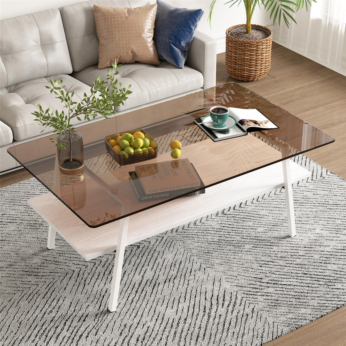 COUCHTISCH Glasplatte mit Metallgestell - Weiß, Glas (58/98/42.5cm) - Kaket