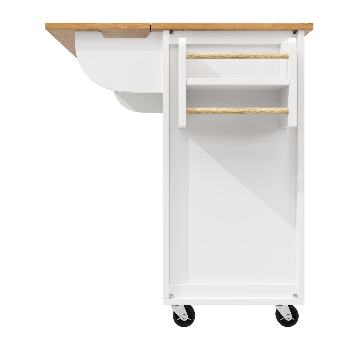 KÜCHENINSEL 137.9x73x92cm aus MDF/Metall mit Klapptisch & Weinregal - Weiß, Holzwerkstoff (137.9/92/73cm) - Modfu