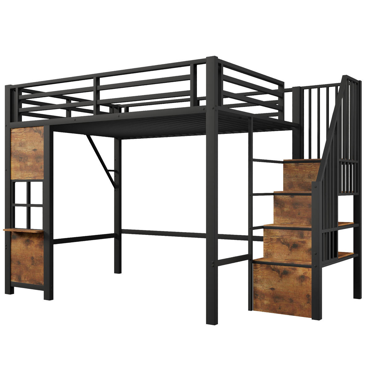 HOCHBETT 140/200 cm aus MDF und Metall mit Ablageleiter, Schwarz - Schwarz, Holzwerkstoff (140/200cm) - OKMYHOME
